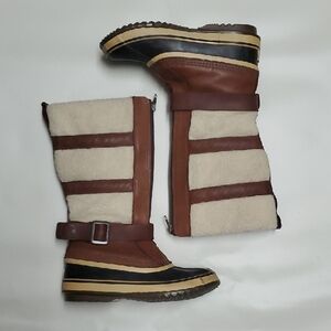 Women's Brown and Cream Winter Boots
